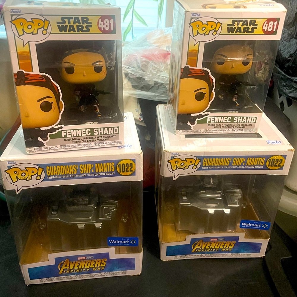 4 Funko Pop Star Wars Fennec Shand and Avengers Guardians' Ship Figures bundle